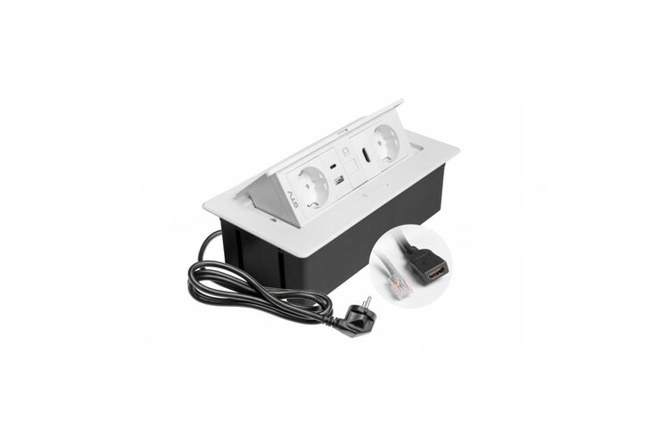 Подовжувач GTV врізний MultiSoft 2xSCHUKO, 2х USB 2,1 A (A+C)+RJ45,+HDMI кабель 1,5 м, білий, Колір: Білий, изображение 6