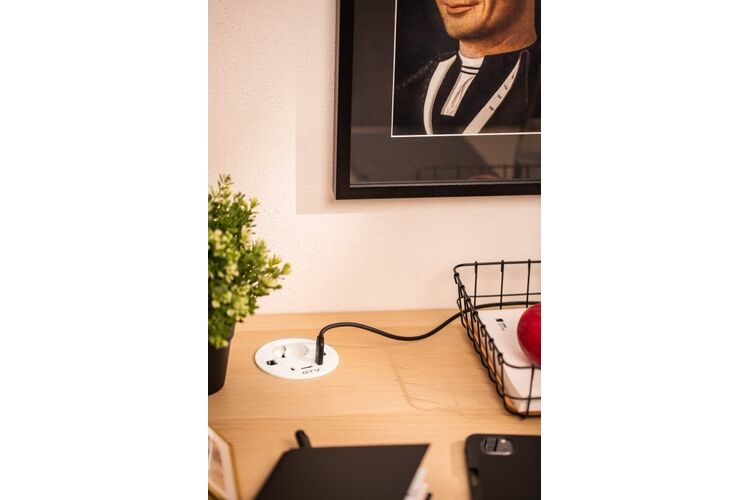 Удлинитель GTV врезной круглый Rondo, 1-schuko, 1-USB A+2-USB C, RJ45, 1-HDMI, кабель 1,5m, белый, Цвет: Белый, изображение 5