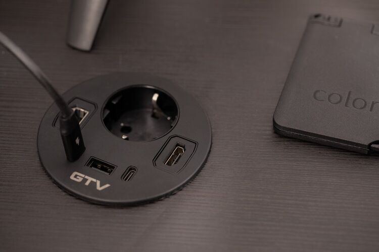 Удлинитель GTV врезной круглый Rondo, 1-schuko, 1-USB A+2-USB C, RJ45, 1-HDMI, кабель 1,5m, черный, Цвет: Черный, изображение 6