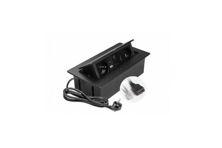 Удлинитель GTV врезной MultiSoft 2xSCHUKO, 2х USB 2,1A (A+C)+RJ45,+HDMI кабель 1,5 м, черный, Цвет: Черный, изображение 6