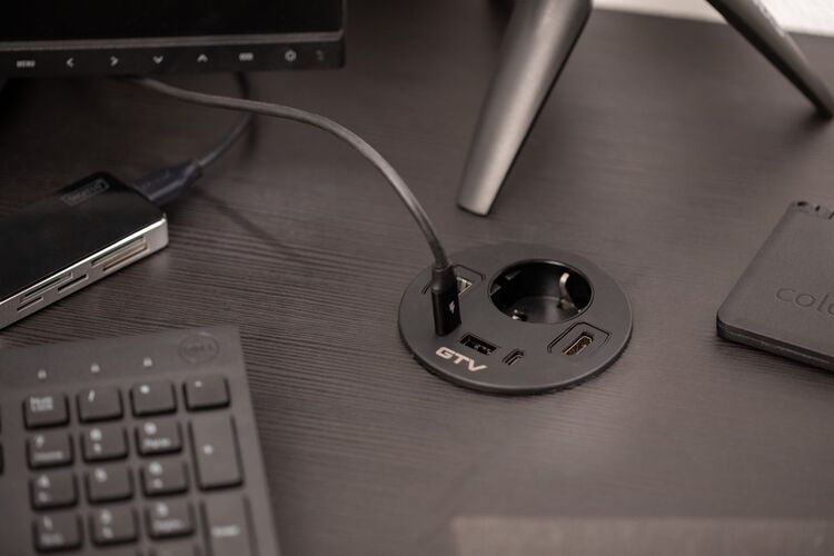 Удлинитель GTV врезной круглый Rondo, 1-schuko, 1-USB A+2-USB C, RJ45, 1-HDMI, кабель 1,5m, черный, Цвет: Черный, изображение 8
