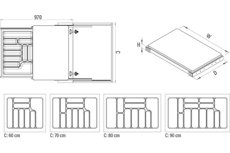 Механизм для встроенной столешницы Starax (864x500x85) 900,  антрацит, Наружный размер секции, мм: 900, Колір: Антрацит, изображение 3