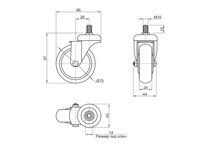 Ролик гумовий HTS 352 з гвинтом М10, Ø 75 мм, max 50 кг, білий, изображение 5