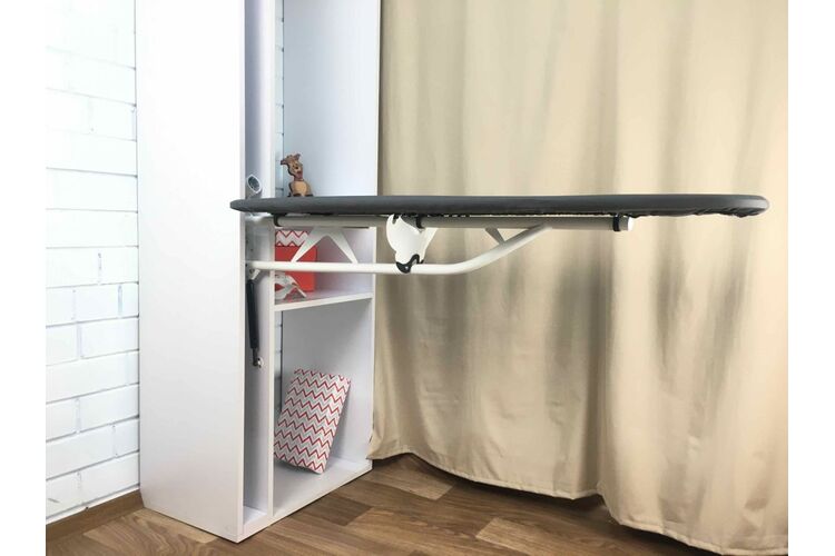 Вбудована дошка для прасування 120x38, вологостійка фанера, праве, біла (в комплекті чохол бавовна сірий), Матеріал основи: Вологостійка фанера, Розмір, см: 120x38, Сторона кріплення: Права, Колір: Білий, Колір чохла прасувальної поверхні: В асортименті, изображение 5