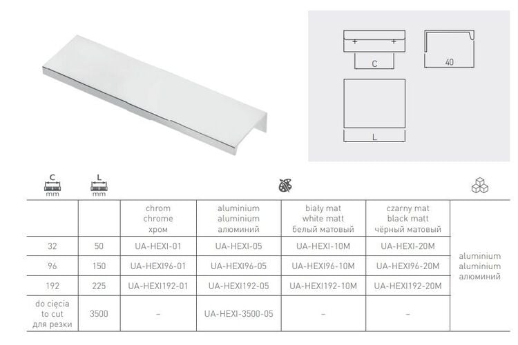 Ручка UA-HEXI96-10M 96mm/150mm WP, Цвет: Белый, Межц. расстояние: 96, изображение 3