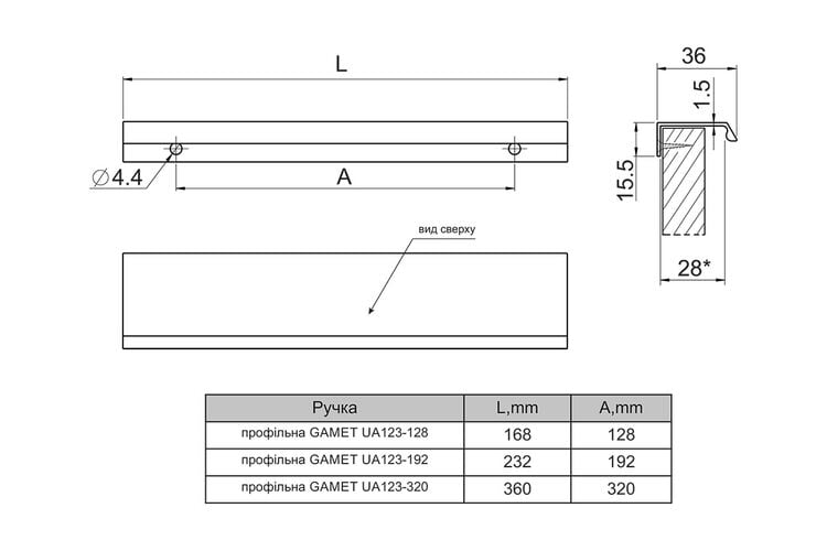 Ручка профильная Gamet UA123-168-G7 нержавеющая сталь, Цвет: Нержавеющая сталь, Межц. расстояние: 128, изображение 5