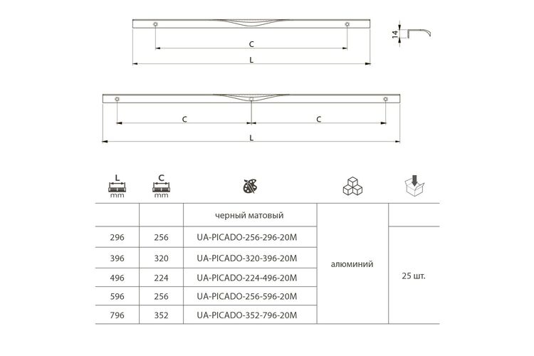 Ручка профіль GTV PICADO хром C-256/596/18mm UA-PICADO-256-596-01, Колір: Хром, Довжина, мм: 596, Міжц. відстань: 256, изображение 4