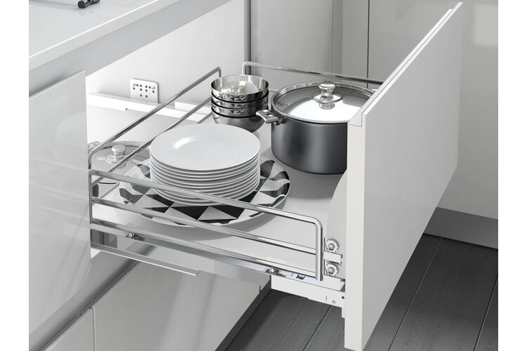 Корзина фасад 450 выдвижная с доводчиком Inoxa Ellite 5202ЕY хром/белый (с креплением фасада), Наружный размер секции, мм: 450, Цвет: Хром/Белый, изображение 4