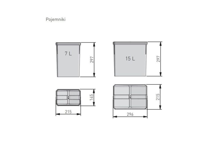 Сегрегатор AxiSpace 600мм 2х15л + 2х7л, Наружный размер секции, мм: 600, Цвет: Графит, Высота, мм: 299, Внутренний объем: 2х15л + 2х7л, изображение 3