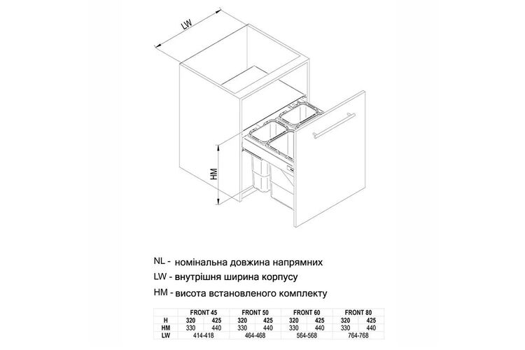 Відро для сміття SEGREGO-450 Графіт HM=330 2x15L (414x480x330), Rejs, Зовнішній розмір секції, мм: 450, Колір: Графіт, Внутрішній об'єм: 2х15 л, изображение 3