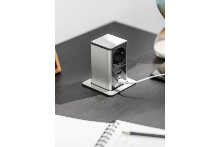 Удлинитель GTV врезной-выдвижной квадратный TOWER, 1xSCHUKO, 1xUSB, 1xTYPE-C, кабель 1,5м, черный, Цвет: Черный, изображение 4