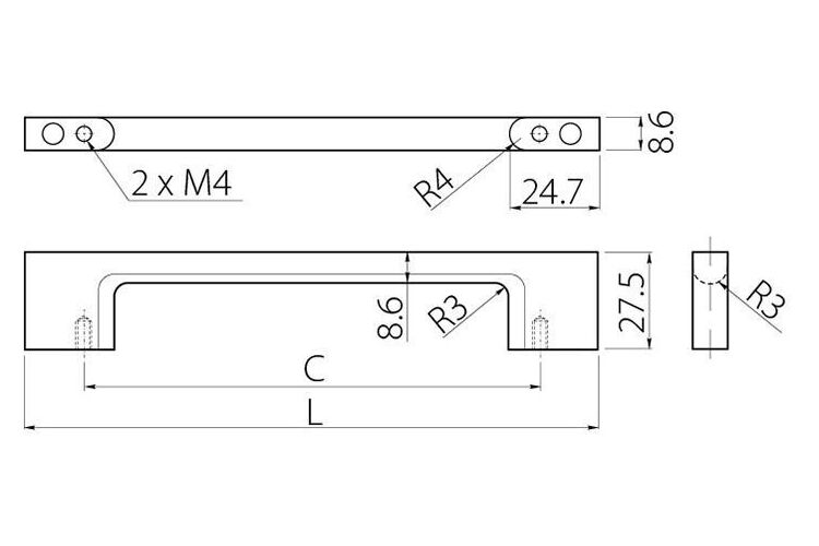 Ручка мебельная GTV UZ 819 черный хром C-256мм L-289мм, Колір: Хром-Черный, Межц. расстояние: 256, изображение 4