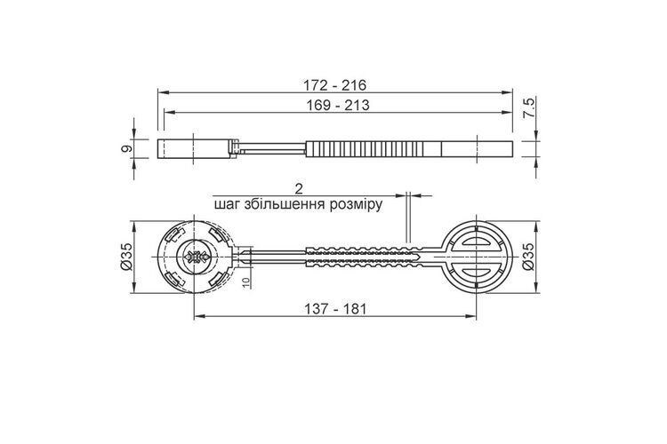 Стяжка для тонких стільниць, ø35 x 127 x 9 мм, сіра, пластик, изображение 4