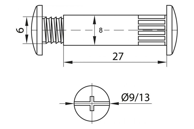 Стяжной болт межсекционный диаметр d=8 мм (M6), изображение 3