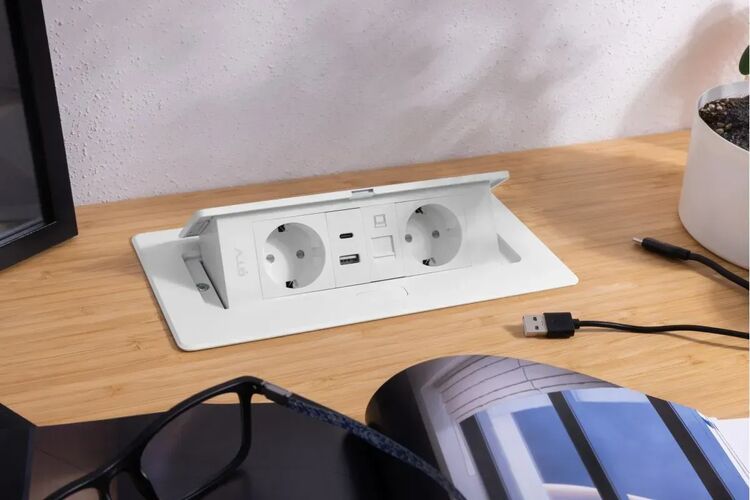 Удлинитель GTV врезной MULTISOFT 2 розетки SCHUKO USB А+С + RJ45 провод 1,5м с вилкой Белый, изображение 11