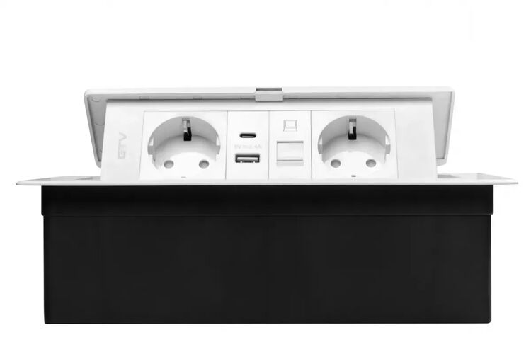 Удлинитель GTV врезной MULTISOFT 2 розетки SCHUKO USB А+С + RJ45 провод 1,5м с вилкой Белый, изображение 7