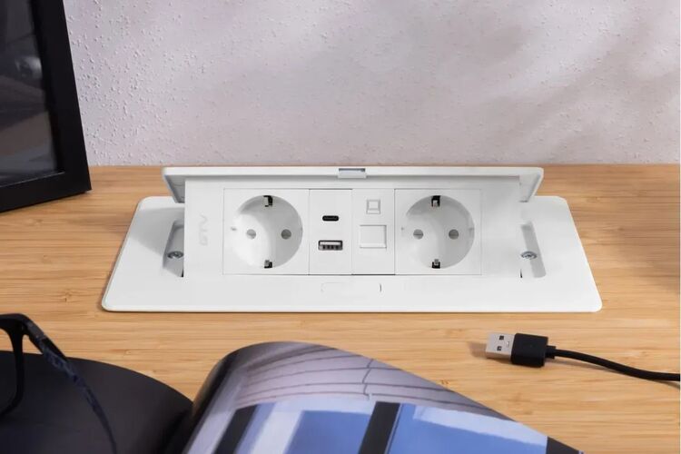 Удлинитель GTV врезной MULTISOFT 2 розетки SCHUKO USB А+С + RJ45 провод 1,5м с вилкой Белый, изображение 9