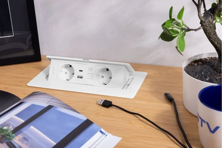 Удлинитель GTV врезной MULTISOFT 2 розетки SCHUKO USB А+С + RJ45 провод 1,5м с вилкой Белый, изображение 13