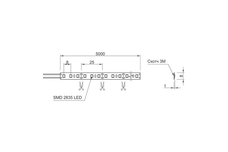 LED-стрічка 2835 SMD, 120 LEDs/M, 9.6W, 12V, IP20, холодне біле світло, 6500К, Колір світла: Холодний, Напруга, В: 12, изображение 4