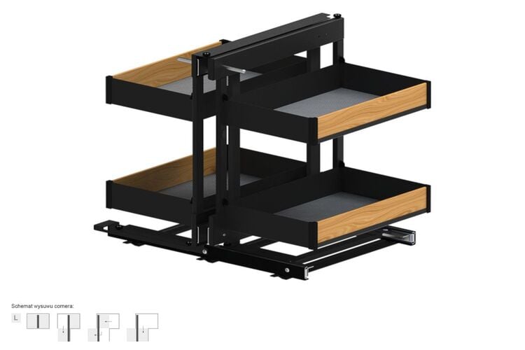 Магический угол MAXIMA PURO Corner Comfort 1200, левый, металл черный матовый/дерево, Сторона крепления: Левая, Наружный размер секции, мм: 1200, Цвет: Черный матовый/Дерево, изображение 3