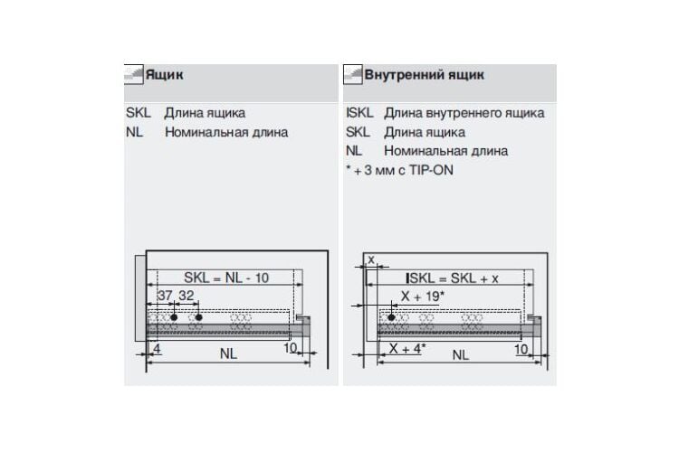 TANDEM TIP-ON повн. висув., 30 кг, НД=450 мм, для товщини панелі 17-19 мм, під замки, ліва/права, оцинкований, механізм TIP-ON окремо, замки окремо, Довжина, мм: 450, изображение 4