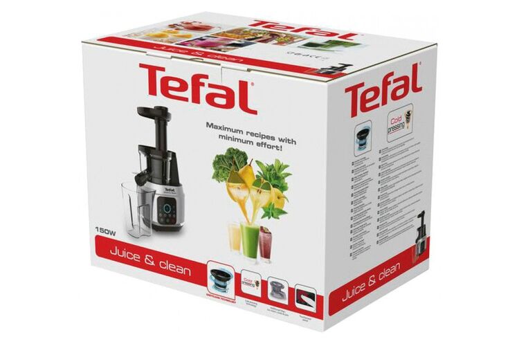 Tefal Соковитискач Juice&Clean шнековий 150Вт, чаша-0.8л, жмих-0.8л, пластик, сріблясто-чорний, изображение 12