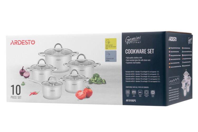 Набор посуды Ardesto Gemini Gourmet Andria, 10 пред., нержавеющая сталь, Цвет: Нержавеющая сталь, изображение 8