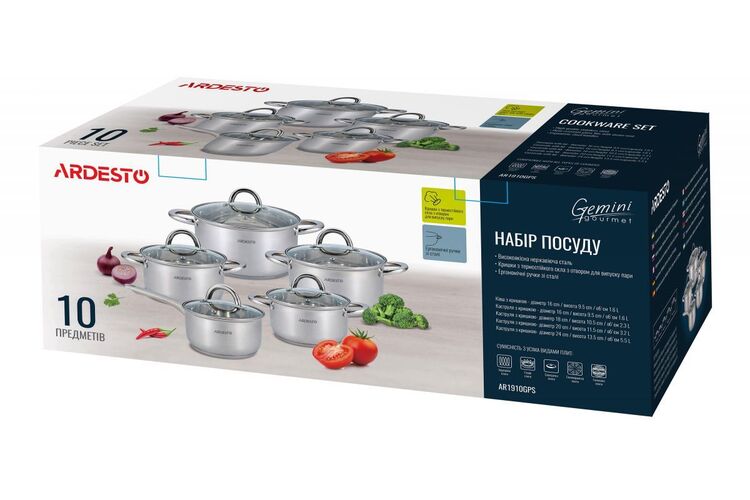 Набор посуды Ardesto Gemini Gourmet Andria, 10 пред., нержавеющая сталь, Цвет: Нержавеющая сталь, изображение 7