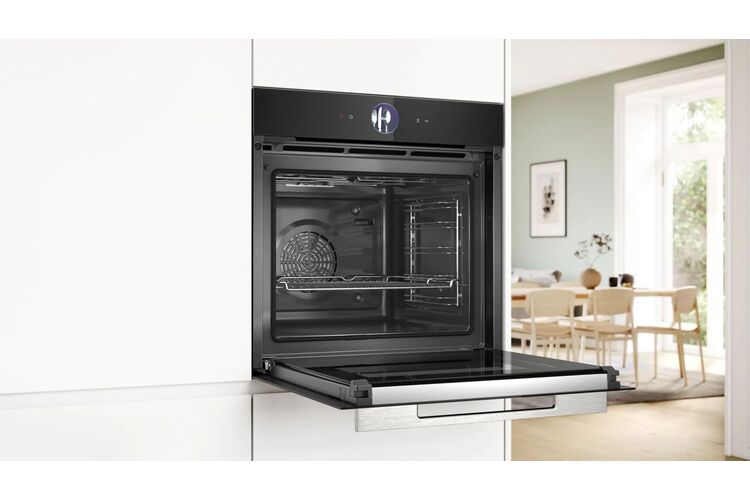 Bosch Духова шафа електрична, 71л, A+, дисплей, конвекція, піроліз, чорний, изображение 5