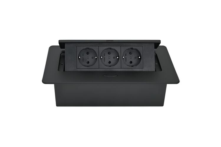 Вбудована розетка ELEKTRIMA KWADRO II прямокутна чорна (3 розетки) Schuko, Rejs, Колір: Чорний, изображение 3
