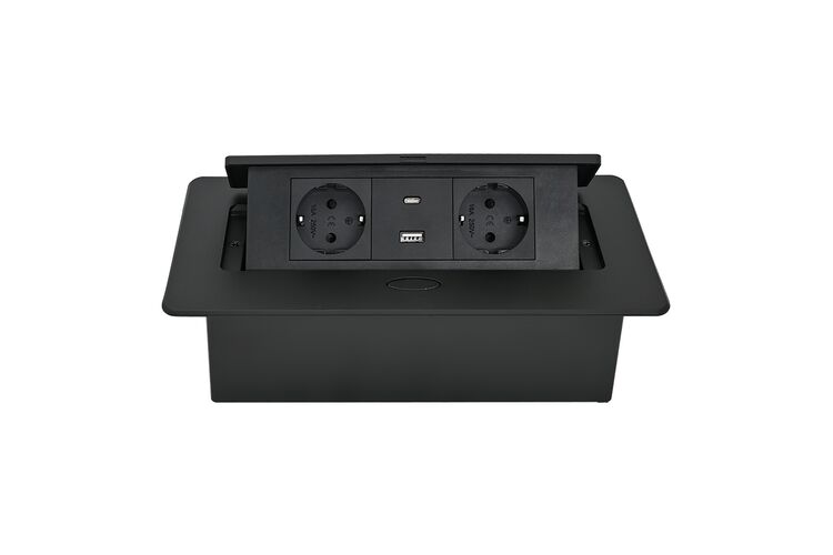 Вбудована розетка ELEKTRIMA KWADRO II, прямокутна, чорна (2 x Schuko + USB A + USB C), Rejs, изображение 5