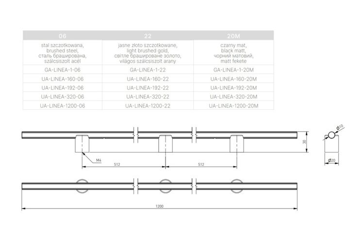 Меблева ручка GTV LINEA, чорний матовий 2×512 мм L-1200 мм, Колір: Чорний матовий, Міжц. відстань: 1024, изображение 7