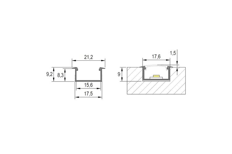 Профиль для LED-ленты, ВРЕЗНОЙ, L = 3м, алюминий, анодированное золото, Сторона крепления: Врезной, Цвет: Золото анод, Длина, мм: 3000, изображение 4