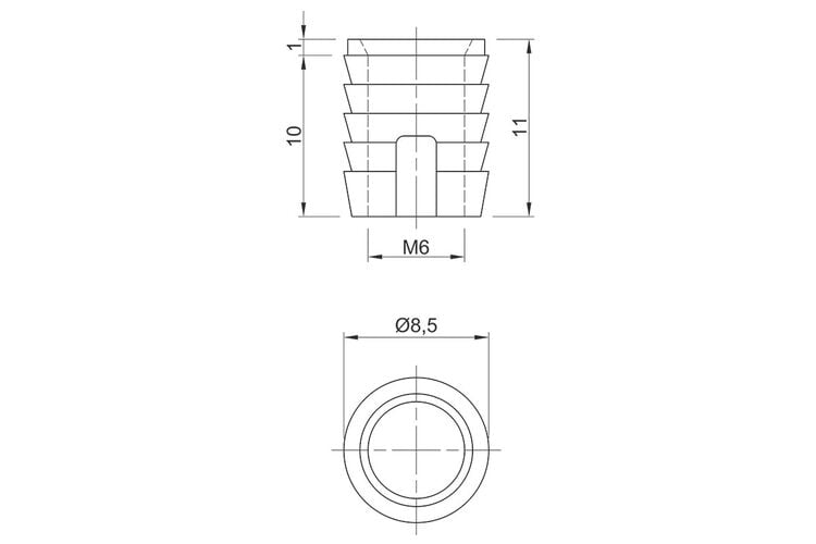 Муфта М6 L=11,5 мм, D8, забивная, пластик, неразжимаемая, (BU61) Permo, изображение 3