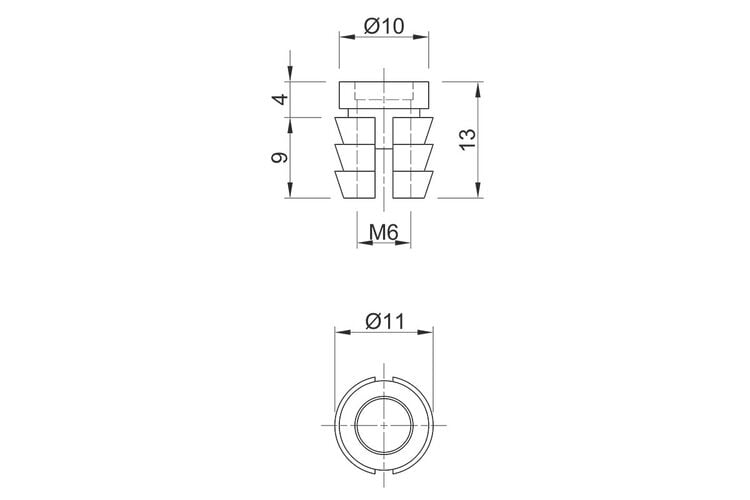 Муфта М6, L=13 мм, D11, забивна, пластикова, нерозтискальна, (BU19) Permo, изображение 3