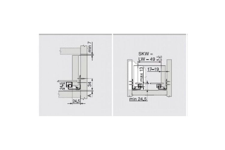 TANDEM BLUMOTION част. висув., 30 кг, НД=450 мм, Товщина панелі 17-19 мм, під замки, ліва/права, оцинкований, Довжина, мм: 450, изображение 6