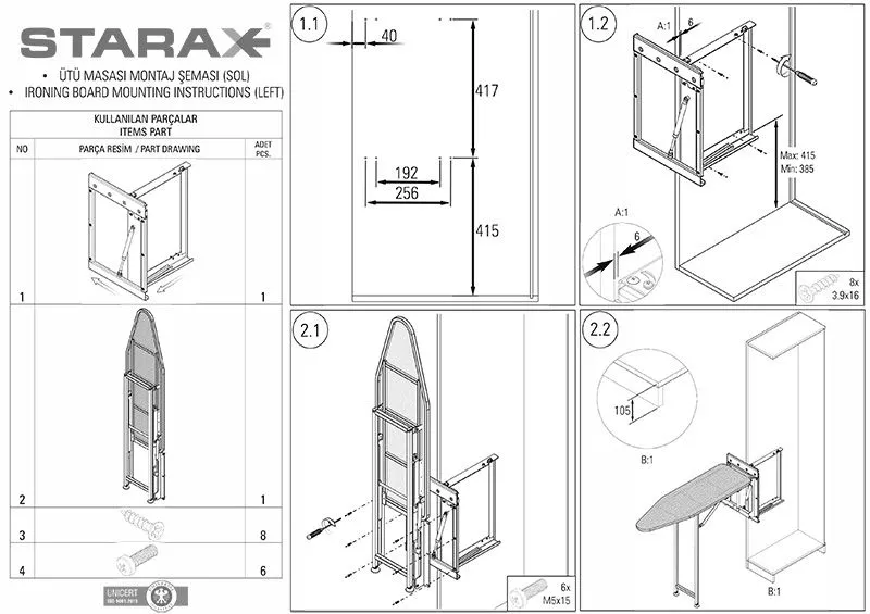 S-6611-A Встроенная гладильная доска, Starax, (150х340х1480 мм), антрацит