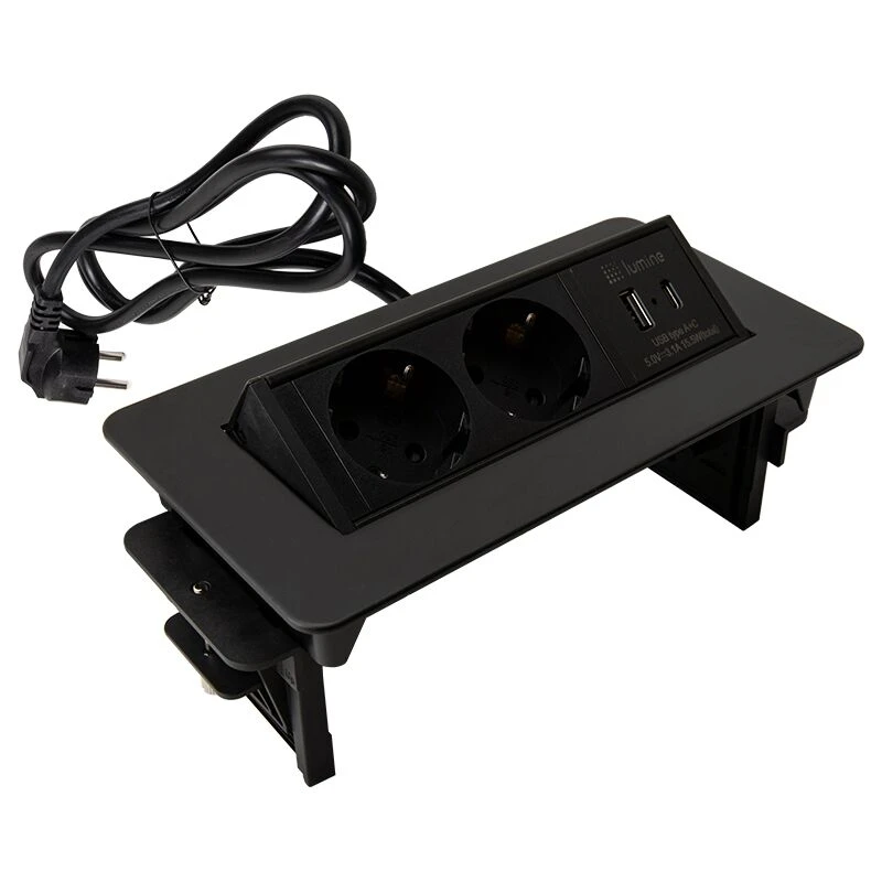 Встроенный розеточный блок Lumine SPACE 2 розетки, 2xUSB A+C (15