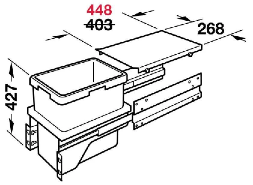 Выдвижное ведро для мусора 30 л, 300 мм, полного выдвижения, серый