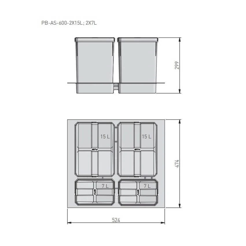 Сегрегатор AxiSpace 600мм 2х15л + 2х7л 51707 ✓ Owwa